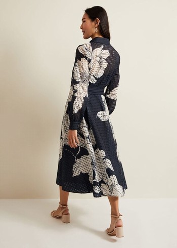 Phase Eight Natalie Floral Dress Navy/White Canada | QUJYEV-039